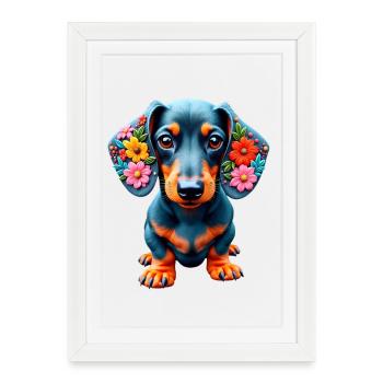 Dackel teckel teckel tekel - Affiche encadrée (27 × 37 cm) - blanc - Devant