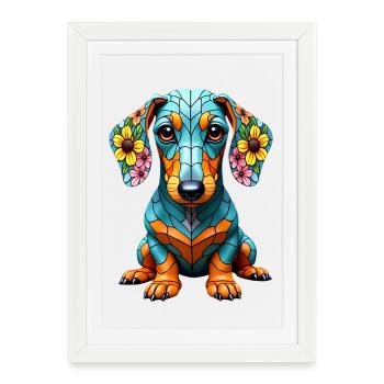 Dackel teckel teckel tekel - Affiche encadrée (27 × 37 cm) - blanc - Devant
