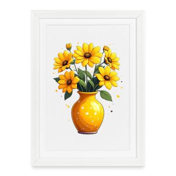 Vase de fleurs jaunes avec des fleurs jaunes - Affiche encadrée (27 × 37 cm) - blanc - Devant