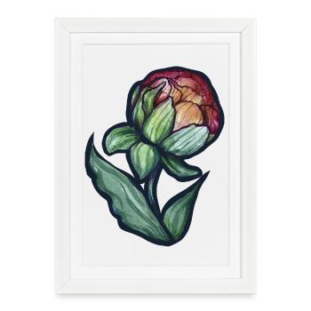 Floraison de pivoine aquarelle - Affiche encadrée (27 × 37 cm) - blanc - Devant
