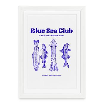 Illustration de poissons et de pieuvres du Blue Sea Club - Affiche encadrée (27 × 37 cm) - blanc - Devant