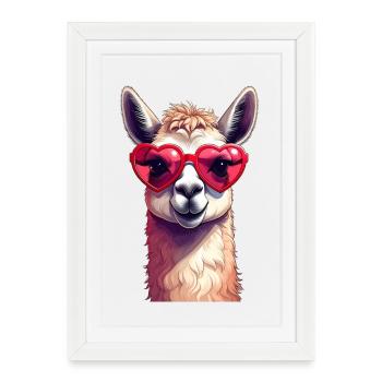 Llama in love with heart glasses for Valentine's Day - Framed poster (27 × 37 cm) - white - Front