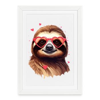 Sloth with heart glasses for Valentine's Day - Framed poster (27 × 37 cm) - white - Front