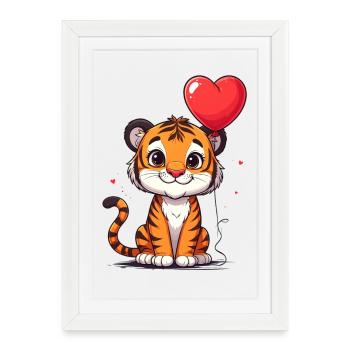 Tiger with heart balloon for Valentine's Day - Framed poster (27 × 37 cm) - white - Front
