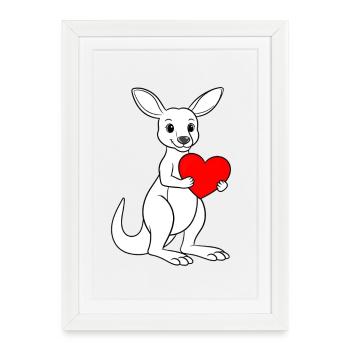 Kangourou blanc au cœur rouge - Affiche encadrée (27 × 37 cm) - blanc - Devant