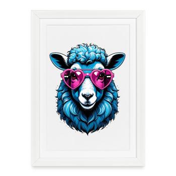 Blue sheep with pink heart glasses - Framed poster (27 × 37 cm) - white - Front