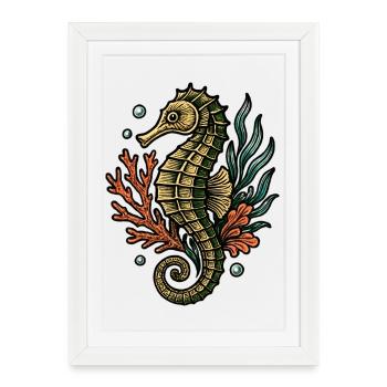 Hippocampe coloré dans le récif - Affiche encadrée (27 × 37 cm) - blanc - Devant