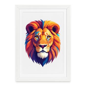 Tête de lion - Affiche encadrée (27 × 37 cm) - blanc - Devant
