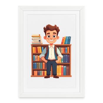 Bibliothécaire devant une étagère - Affiche encadrée (27 × 37 cm) - blanc - Devant