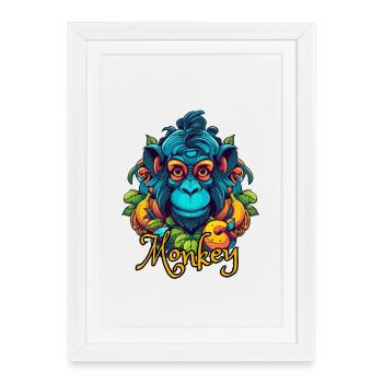 Neon Tropical Monkey Head - Framed poster (27 × 37 cm) - white - Front