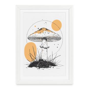 Silhouette de champignon de la forêt de clair de lune - Affiche encadrée (27 × 37 cm) - blanc - Devant