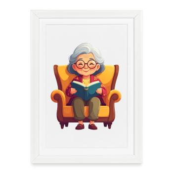 Grandma sitting in the armchair and reading a book - Framed poster (27 × 37 cm) - white - Front