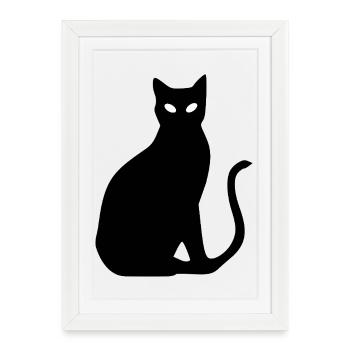 Silhouette de chat noir cadeau Cat Lover - Affiche encadrée (27 × 37 cm) - blanc - Devant