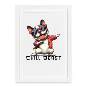 Bulldog Bête Chill - Affiche encadrée (27 × 37 cm) - blanc - Devant