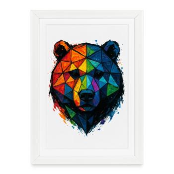Colorful pop art low poly bear - Framed poster (27 × 37 cm) - white - Front