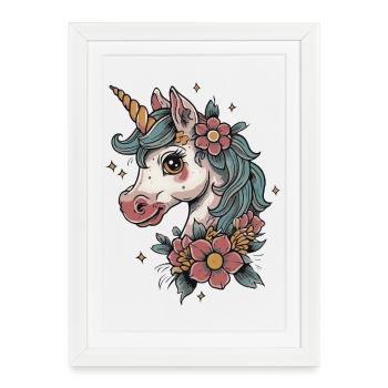 licorne fleurie - Affiche encadrée (27 × 37 cm) - blanc - Devant