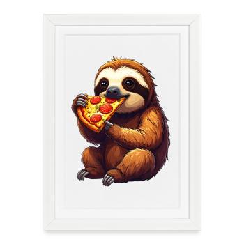 Paresseux avec pizza - Affiche encadrée (27 × 37 cm) - blanc - Devant