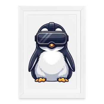 Joueur de dessins animés Joueur VR du Pingouin Chouette Tawny - Affiche encadrée (27 × 37 cm) - blanc - Devant