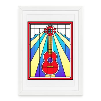 Guitare acoustique en vitraux - Affiche encadrée (27 × 37 cm) - blanc - Devant