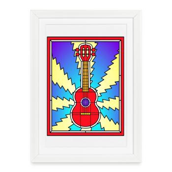 Guitare acoustique en vitraux - Affiche encadrée (27 × 37 cm) - blanc - Devant