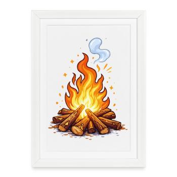 Campfire Cartoon Flame - Framed poster (27 × 37 cm) - white - Front