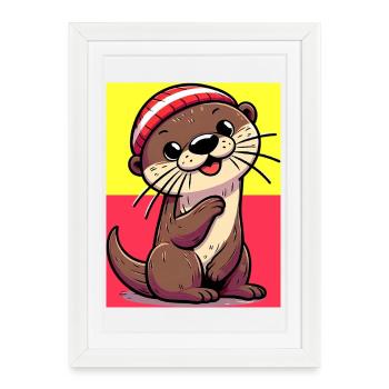 loutre - Affiche encadrée (27 × 37 cm) - blanc - Devant