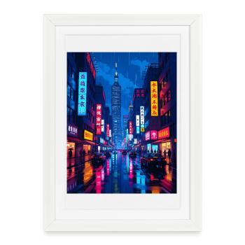 Taipei the capital of Taiwan - Neon Rain Night - Framed poster (27 × 37 cm) - white - Front