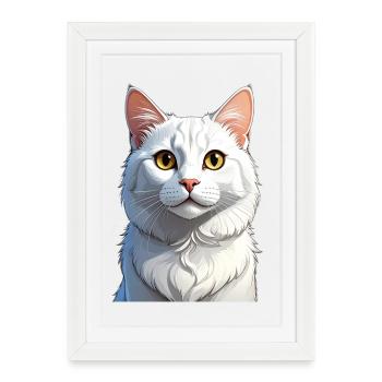 Chat blanc - Affiche encadrée (27 × 37 cm) - blanc - Devant