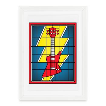 Guitare en vitrail avec éclair - Affiche encadrée (27 × 37 cm) - blanc - Devant