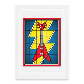 Stained Glass Guitar with Lightning Bolt - Framed poster (27 × 37 cm) - white - Front