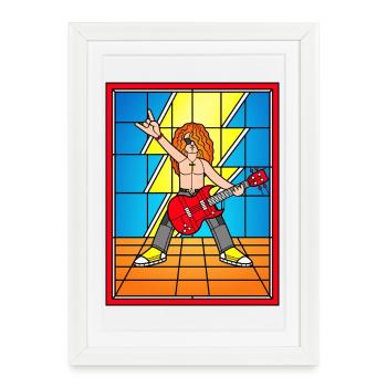 Rocker en vitrail avec guitare rouge - Affiche encadrée (27 × 37 cm) - blanc - Devant