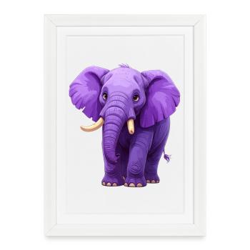 éléphant violet - Affiche encadrée (27 × 37 cm) - blanc - Devant