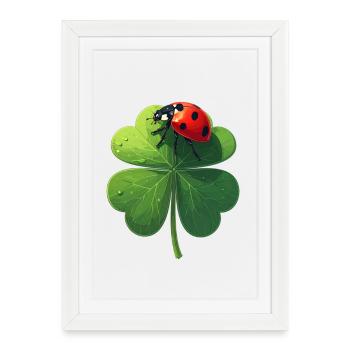 Ladybug sur le trèfle porte chance - Affiche encadrée (27 × 37 cm) - blanc - Devant