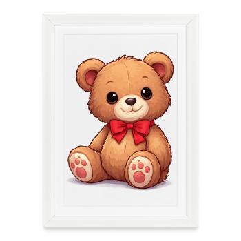Cuddly bear with red ribbon - Framed poster (27 × 37 cm) - white - Front