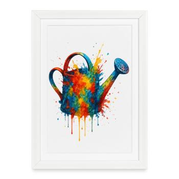 Arrosoir Aquarelle : Jardinage Coloré - Affiche encadrée (27 × 37 cm) - blanc - Devant