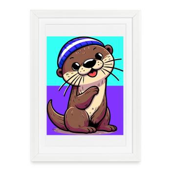 loutre - Affiche encadrée (27 × 37 cm) - blanc - Devant