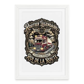 Routier chauffeur poids lourd camion route vintage - Affiche encadrée (27 × 37 cm) - blanc - Devant