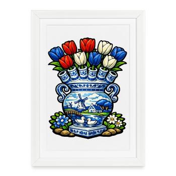 Tulipes vase et moulin à vent de Delft - Affiche encadrée (27 × 37 cm) - blanc - Devant