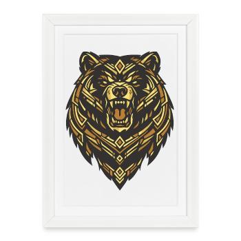 Géométrie tribale de la tête d’ours - Affiche encadrée (27 × 37 cm) - blanc - Devant