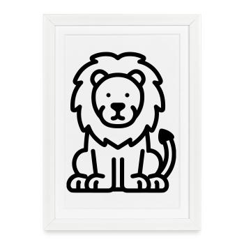 lion - Affiche encadrée (27 × 37 cm) - blanc - Devant
