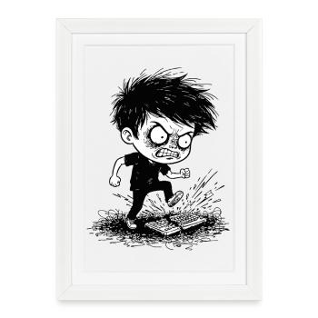 Gamer Anger Broken Keyboard Manga Black Blan - Framed poster (27 × 37 cm) - white - Front