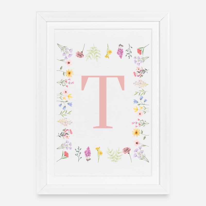 Floral initials "T", letters monogram - Framed poster (27 × 37 cm) - white