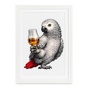 African grey parrot whisky - Framed poster (27 × 37 cm) - white - Front