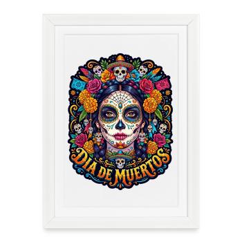 Tête de mort mexicaine sugar skull crâne fleurs - Affiche encadrée (27 × 37 cm) - blanc - Devant