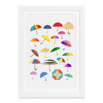 Un tas rempli de parapluies colorés - Affiche encadrée (27 × 37 cm) - blanc - Devant