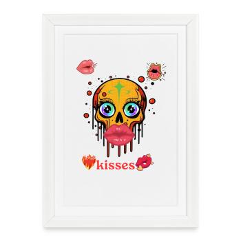 Bisous design de t-shirt. - Affiche encadrée (27 × 37 cm) - blanc - Devant