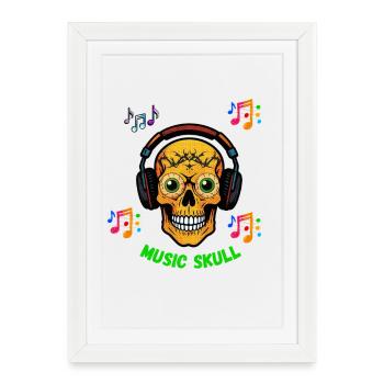 Musique design de t-shirt crâne. - Affiche encadrée (27 × 37 cm) - blanc - Devant