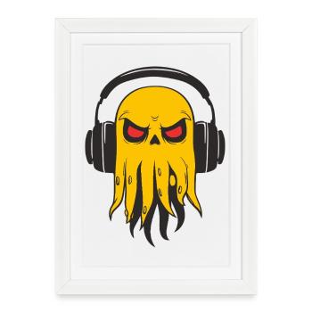 Tentacule jaune avec écouteurs - Affiche encadrée (27 × 37 cm) - blanc - Devant