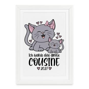 Ich werde eine große Cousine 2027 Kätzchen - Gerahmtes Poster (27 × 37 cm) - Weiß - Vorne