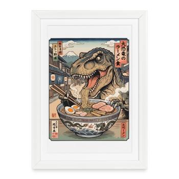 Ramen Roar: Dino, T-Rex in Ukiyo Street - Framed poster (27 × 37 cm) - white - Front